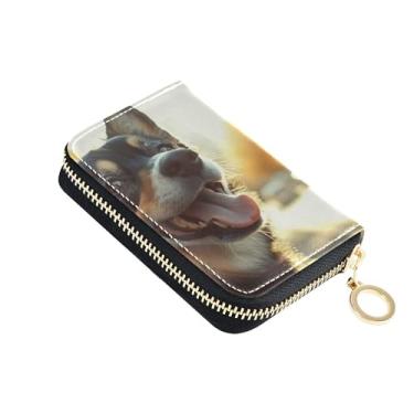 Imagem de Carteira feminina entusiasmada para janela de carro com porta-cartões de couro com bloqueio de RFID, carteira colorida com zíper e bolsa para moedas