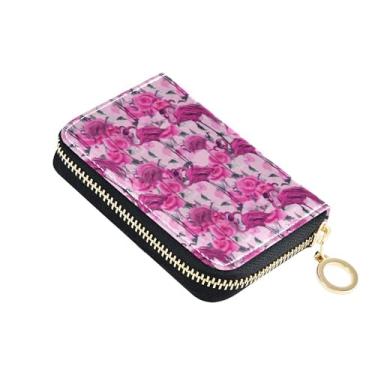 Imagem de Carteiras femininas com bloqueio de RFID, carteira masculina de couro com bolso para moedas, aquarela, rosa, flamingos, flor