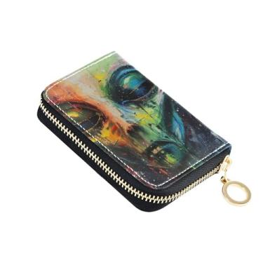 Imagem de Carteira feminina com zíper e bloqueio de RFID, carteira pequena com zíper para cartão e porta-dinheiro, cor alienígena