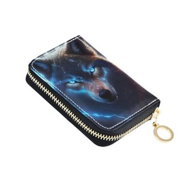 Imagem de Carteira feminina colorida de lobo legal de couro, protetor de cartão de crédito, bloqueio de RFID, minimalista, porta-moedas com chaveiro