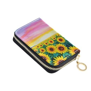 Imagem de Carteira feminina de flores florais de girassol amarelo para mulheres, porta-cartões, com bloqueio de RFID, zíper ao redor, carteira de dinheiro de viagem com bolso para moedas