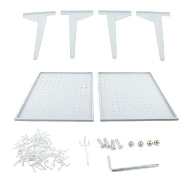 Imagem de Ymiko Kit de Pegboard de Metal, Placa Organizadora de Joias Com 24 Ganchos e Base Ponderada para Feiras, Boutiques, Expositores de Varejo (WHITE)