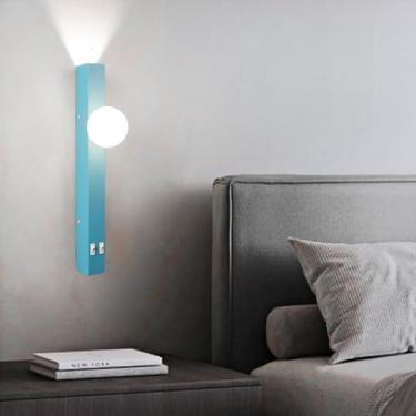 Imagem de GZZBMY LED apliques de parede interior nórdico moderno de metal candeeiros de parede com interruptor de tela de acrílico quarto iluminação para sala de estar corredor cabeceira (luz azul branca, 40 cm