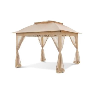 Imagem de CMOLVUR Barraca de gazebo pop-up de 28 m, cobertura de teto duplo de metal com mosquiteiro, dossel, vem 8 estacas de chão, 6 cordas, 32 anéis de cortina, bolsa de transporte, para gramado, quintal