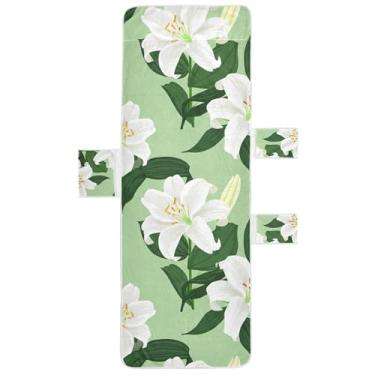 Imagem de Lírios Brancos Florais Folhas Verdes Chaise Lounge Toalha Toalha de Praia Toalhas de Cadeira de Praia com Bolsos Espreguiçadeira de Piscina Tropical 85 x 76 cm