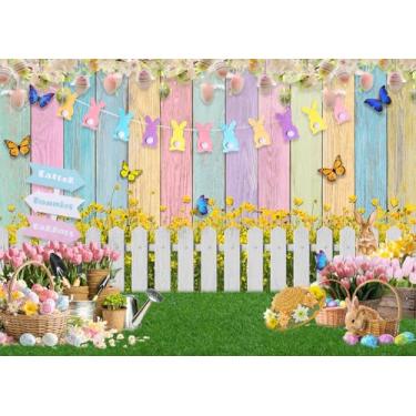 Imagem de DULUDA Pano de fundo de primavera de Páscoa de 1,8 x 1,8 m para fotografia, decoração de festa infantil, faixa de fotos, fotos, fotos, ovos, coelho, grama de coelho, floral, colorido, fundo de parede