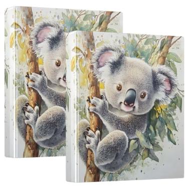 Imagem de Fichários de 3 anéis personalizados de coala eucalipto, cinza floresta, 3 cm, comporta 200 folhas para prancheta, fichário de apresentação de anel redondo, 31,5 x 27 x 6 cm, 1 pacote