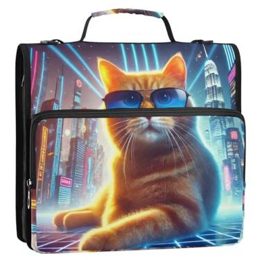 Imagem de Fichário legal gatinho fofo de 3 cm 3 anéis resistentes com zíper organizador de fichário com alça para portfólio de documentos escolares com suporte para 500 folhas