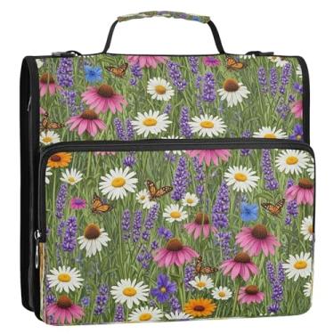 Imagem de Bolsa organizadora de fichário com zíper de borboletas roxas vibrantes com alça de ombro, 3 anéis de 3 anéis de 3 cm D para pasta de portfólio para escola ou escritório