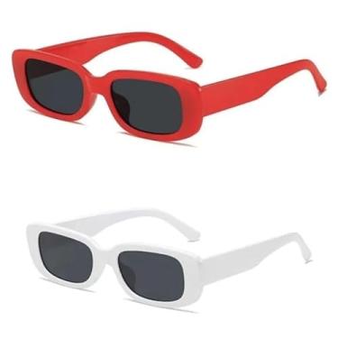 Imagem de Conjunto de óculos de sol (2 pares), unissex, moda de verão, proteção UV, adequado para homens e mulheres (branco com vermelho)