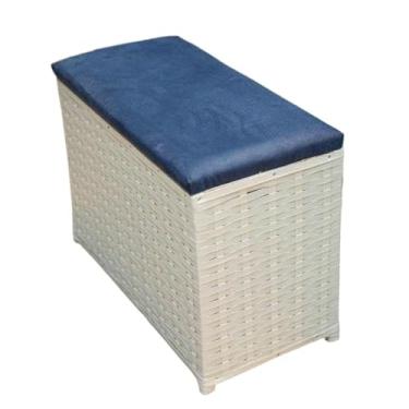 Imagem de Puff Baú Organizador 80 Litros Assento Suede Fibra Sintética Quarto Decorativo(CAPPUCCINO/MARROM) (BRANCO/AZUL MARINHO)