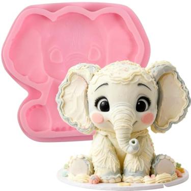 Imagem de ICNYEKl 1 molde de silicone de chocolate de elefante, moldes de fondant para decoração de bolo de elefante, para cobertura de cupcake, artesanato de doces, massa de pasta de flores, suprimentos de