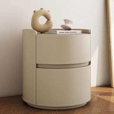 Imagem de Mesa de cabeceira arredondada, mesa de canto de 49,8 cm de altura com 2 gavetas, mesa de cabeceira vintage, para quarto, sala de estar (40 cm, bege)