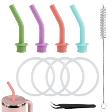 Imagem de 3 peças de substituição de canudo de pressão para Hydroflask para copo de viagem em toda a volta, canudo reutilizável de silicone com arruelas de anel de vedação de tampa para acessórios Hydroflask