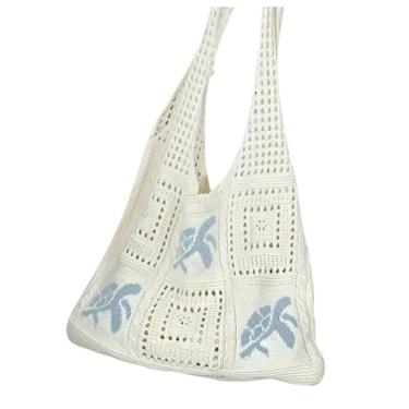 Imagem de MakeMeChic Bolsas femininas de crochê com alça dupla para verão e praia, Multicor, One Size, Macio