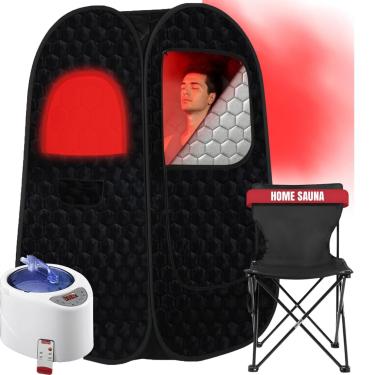 Imagem de Caixa de sauna, sauna portátil para casa, barraca de sauna com vaporizador 3L 1200W gerador de vapor, controle remoto (preto)