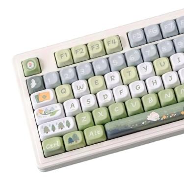 Imagem de COOMICKEY Teclas Matcha verdes e brancas, conjuntos de teclas MOA Cute Bunny com sublimação de tinta PBT para teclados mecânicos Cherry Gateron MX Switchs
