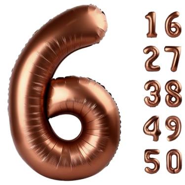 Imagem de Balão número 6 marrom escuro de 101 cm, 6 balões digitais grandes de hélio mylar com números de aniversário de 16 ou 61 anos, suprimentos de decoração de festa