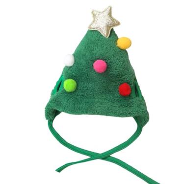 Imagem de REDYY Chapéu de árvore de Natal de rena para decoração de animais de estimação, pompons de rena, estrelas, adereços para fotos de cachorro