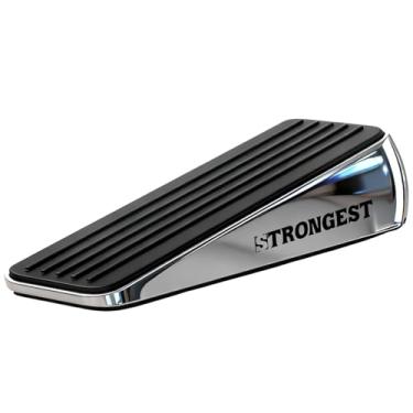 Imagem de Strongest Home Cunha de batente de porta resistente, cromada, 1 pacote, borracha antiderrapante e metal, suporte de parede ou cunha de chão