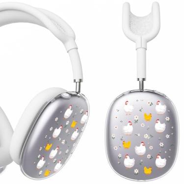 Imagem de BlHMCASE Capa de fone de ouvido para AirPods Max, lindas capas transparentes de flor de galinha, capa de silicone branca para fones de ouvido para Apple AirPods Max