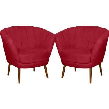 Imagem de Kit 02 Poltrona Pétala Flor Decorativa Suede Vermelho - Sonho das Polt
