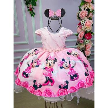 Imagem de Vestido Infantil Temático Minnie Minie Rosa da Gigi - Confeccionado em