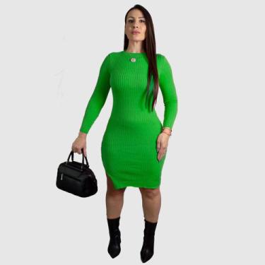 Imagem de Vestido Feminino Manga Longa Inverno Midi Tricot Tubinho - Swiss Bouti