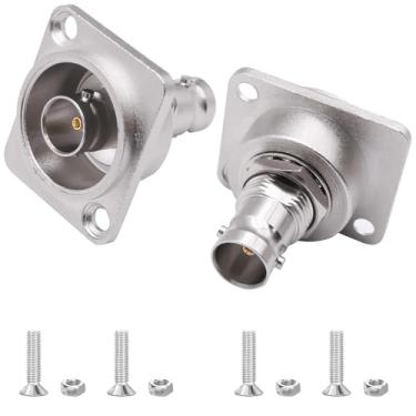 Imagem de CybNemo Conector de montagem em painel BNC tipo D fêmea para fêmea adaptador coaxial extensão de anteparo conector de painel de acoplador BNC para sistemas de comunicação e vigilância (prata)