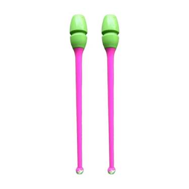 Imagem de UGPLM Conjunto de 2 Clavas de Ginástica Rítmica, Equipamento de Treinamento de Ginástica, Adereços de Dança Profissionais de 45,5 cm para Treinamento, Cabeça Verde