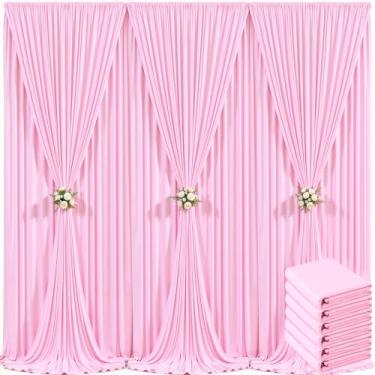 Imagem de Cortina de fundo rosa de 9 m x 3 m para festas, rosa claro, sem rugas, painéis para chá de bebê, casamento, aniversário, foto de gênero, revelação de gênero, decoração de fundo de tecido de poliéster