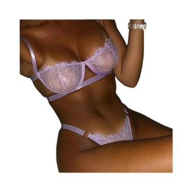 Imagem de Conjunto De Lingerie Floral Transparente Com Sutiã E Calcinha Para Mul