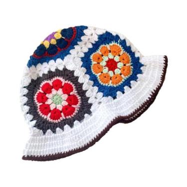 Imagem de Chapéu Balde de Crochê Multicolorido Feminino - Estilo Y2K com Flores 