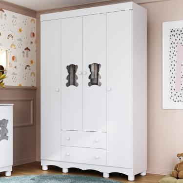 Imagem de Guarda-roupa Infantil 122cm Com Vidro 4 Portas E 2 Gavetas Ternura Multimóveis Mp4478 Branco Branco