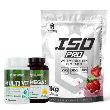 Imagem de Kit: Whey Protein Isolado ISO PRO 1kg + Ômega 3 + Multivitamínico - Soldiers Nutrition-Unissex