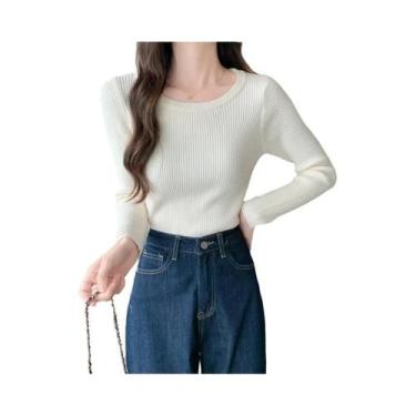 Imagem de Suéter Feminino De Tricô Gola O Ajustado Quente Outono Inverno Casual 