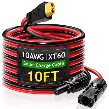 Imagem de WFPOWER Conector de painel solar para cabo conector XT60, cabo de extensão de carga solar 10AWG para XT60 (plugue fêmea) cabos para dobra de RV, estação de energia portátil, gerador solar
