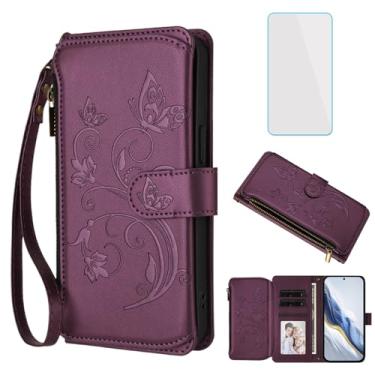 Imagem de IUQXU Capa carteira para celular TCL 40 XL/TCL 40 T/Lively Jitterbug Smart4 com protetor de tela, bolso com zíper, compartimentos para cartões, capa de celular borboleta floral para TCL 40XL 40T