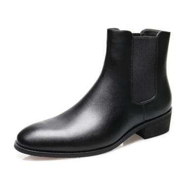 Imagem de Botas masculinas Chelsea de couro sintético polido, casual, sem cadarço, cano baixo, botas sociais para homens, Preto, 41