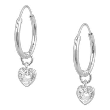 Imagem de Brinco Argola Prata 925 Legítima com Pingente Coração Zircônia