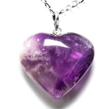 Imagem de Colar Coração Pedra Ametista Natural Pino Prata 950 - CristaisdeCurvel