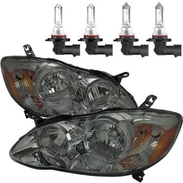 Imagem de KarSpareHub Conjunto de faróis para Toyota Corolla 2003-2008 substituição lente transparente cromada, refletor âmbar lado do motorista e do passageiro