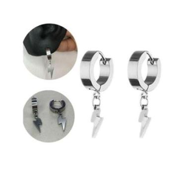 Imagem de Brinco Argola Masculino Feminino Prata Raio Flash Relâmpago Aço Antialérgico-Masculino