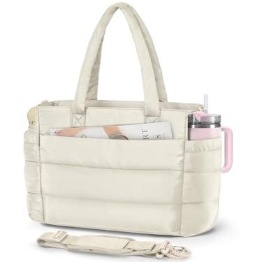 Imagem de RAINSMORE Bolsa feminina leve, acolchoada com compartimentos para trabalho, viagens, academia, off-white