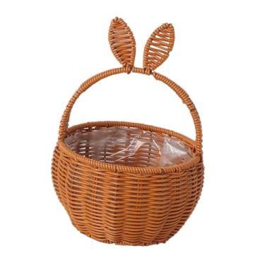 Imagem de Ｂｅｓｇａ Cesta de vime com orelhas de, ideal para piqueniques, armazenamento e organização. Adorável organizador decorativo com alça, perfeito para, CafÉ