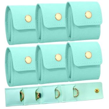 Imagem de Sadnyy Pacote com 6 mini bolsas de joias de viagem, pequena bolsa de viagem com fivela, bolsa organizadora de mini joias multifuncional dobrável para brincos, colares, anéis, broches (verde menta)