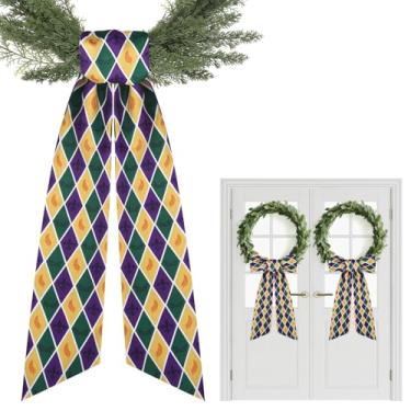 Imagem de PartyforU Faixa de guirlanda de carnaval – 2 faixas para guirlandas para decoração de casa na porta da frente, faixa de guirlanda de 152 cm para decoração de porta de parede com monograma bordado faça