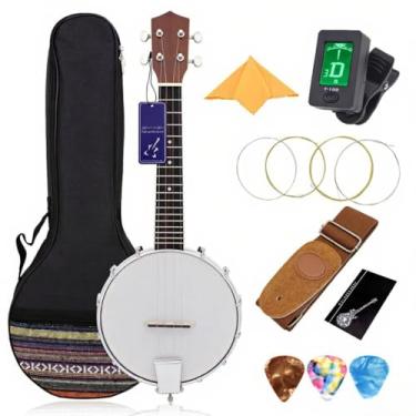 Imagem de Resonator Banjo Uke 4 Cordas com Corpo de Sapele Braço Okoume Tabulatura Tech Wood Bom Som Concert 18 Trastes Anel Aço Cromado Ajustável Portátil para Músicos Opção