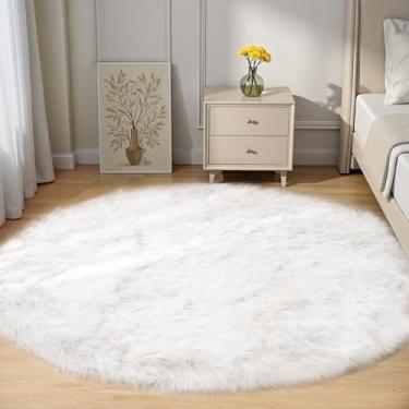 Imagem de Goolela Tapete de área redondo branco 1,5 m círculo fofo de pele de carneiro para quarto sala de estar felpudo felpudo lavável