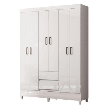 Imagem de Guarda Roupa Casal 6 Portas Com Pés Fit Branco Brilho - Santos Andirá